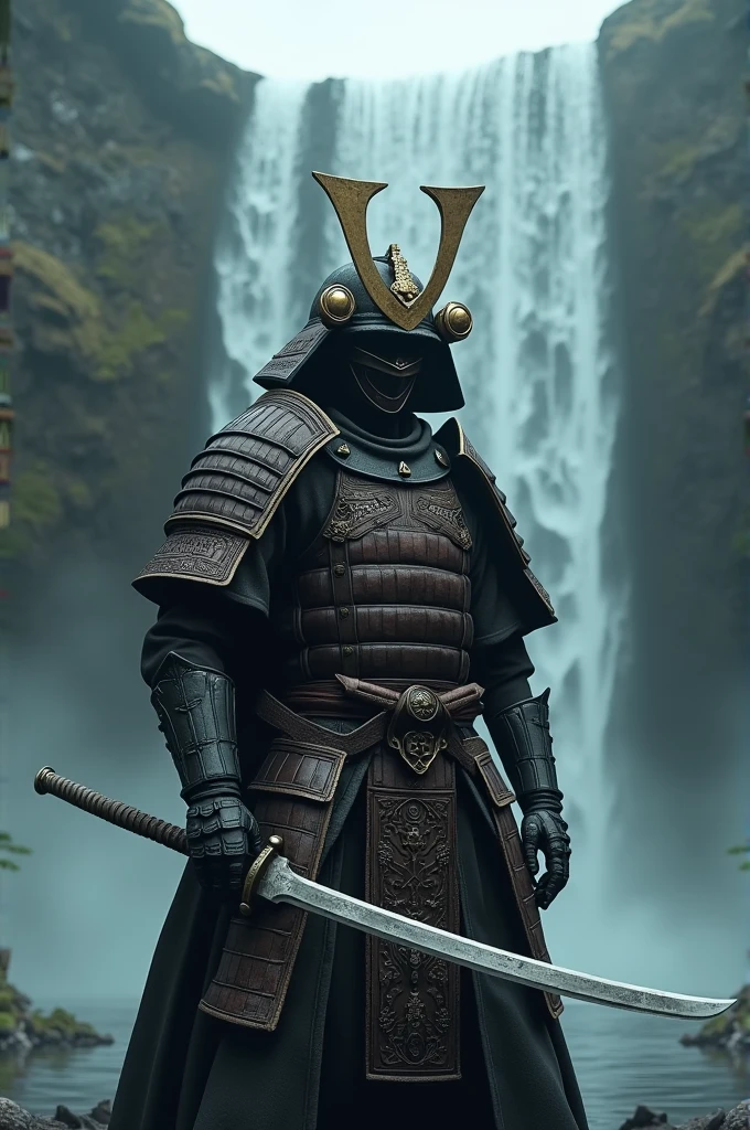 Design images of a Samurai in the style of the video game Dark Souls 3 and in the background is a game setting with a waterfall and fog. and that there is a logo that says only in Roman letters in capital letters on the top COMBAT EVOLUTION 11 .
