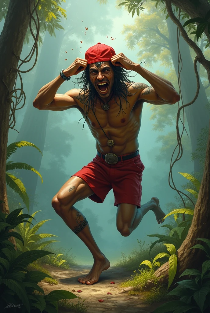 Saci Pererê beating his head