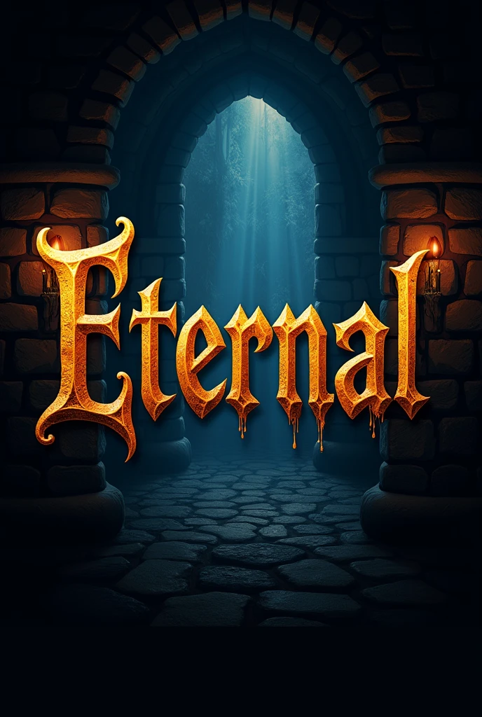 Create logo with the name ETERNAL 2d medieval art, fancy, dungeon fundo png
