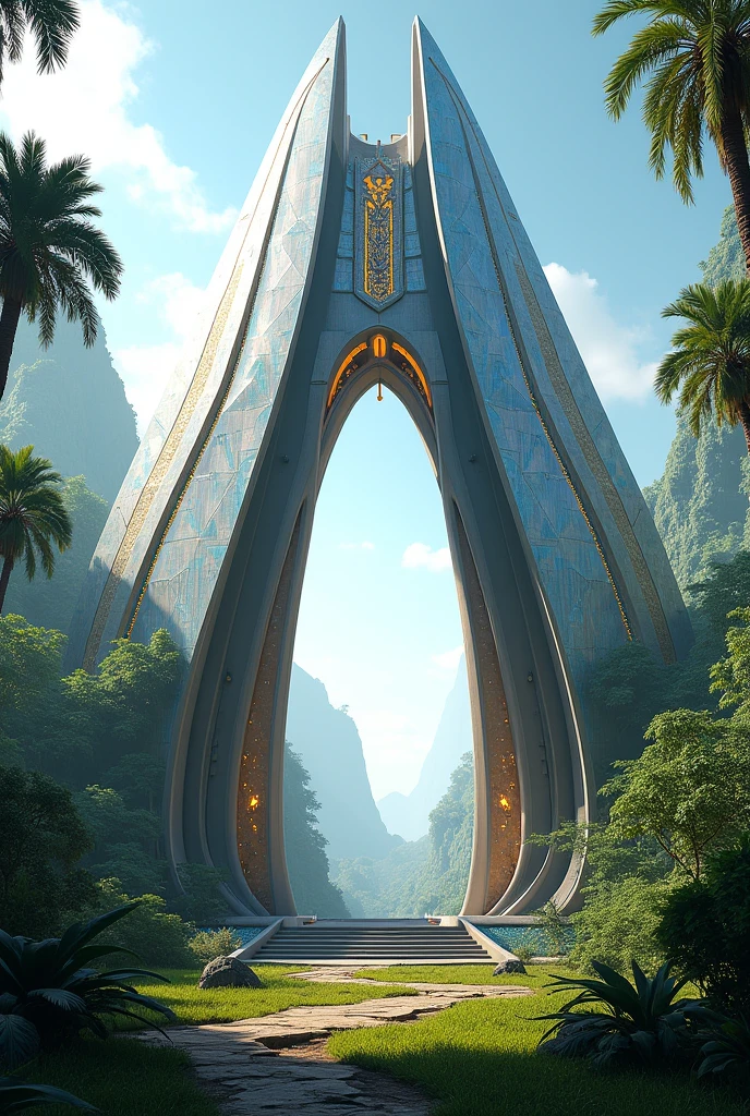 Create a futuristic arch which was created by an indigenous tribe called Tikunas.