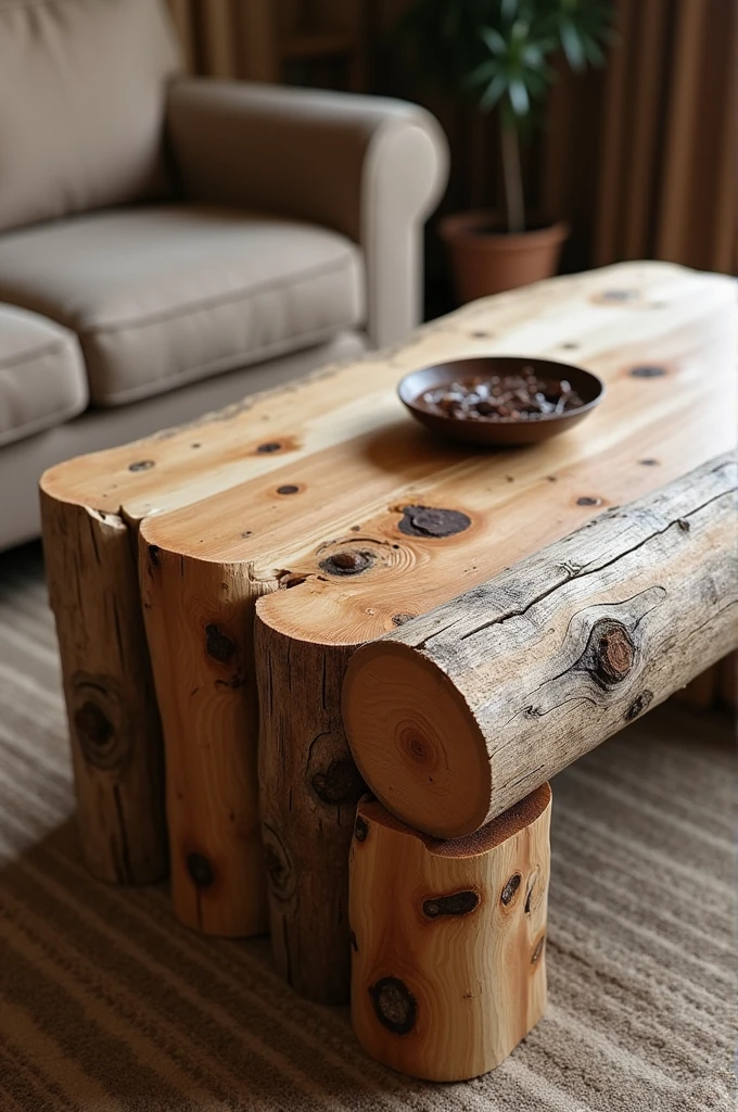 Create a coffee table with pine logs