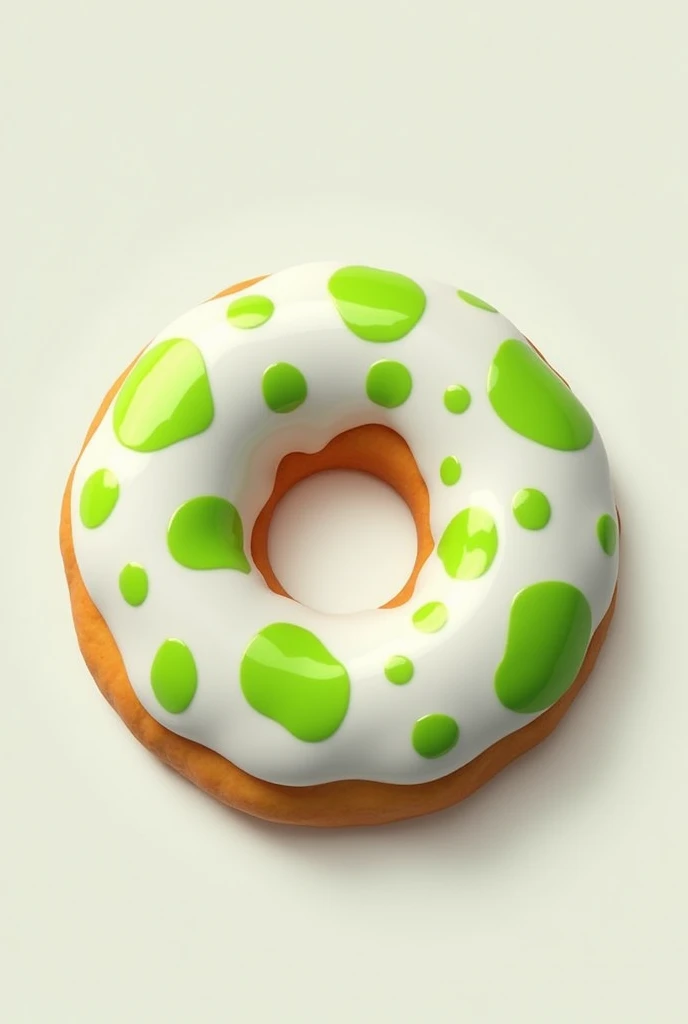 Create a donut with white frosting and irregular green spots