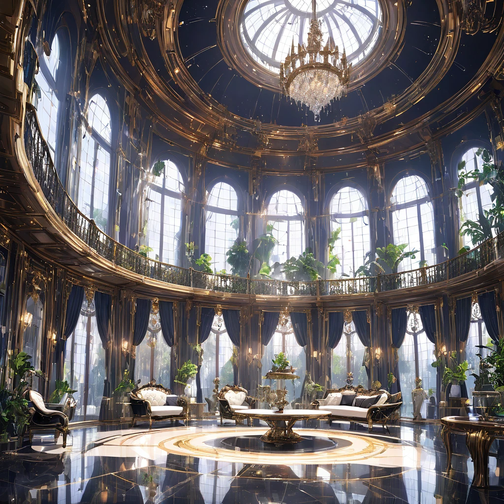 Illustration of a futuristic and luxurious environment in the 22nd century. The scene should show an extremely large and opulent mansion, with modern design and extravagant details. The interior of the mansion must be lush, with sophisticated decor and visible advanced technology.

En el centro de la imagen, highlight an important figure: the head maid of the mansion. She must be an elegant and dominant woman, with imposing appearance and striking features. Describe her as a woman should look feminine. They must be involved in different tasks, showing the hierarchy and specialization at work.

For the appearance of the maids, provide details like height, body type, Hair color, Clothing Style, and any special features (like animal ears or tails). Each maid must have a distinct look that reflects her species and role in the mansion..

The environment must be detailed, with luxurious furniture, sophisticated lighting and integrated futuristic technology. The mansion should convey a sense of wealth and extravagance, reinforced by the dedicated and eager behavior of the maids, who are always seeking the pleasure and approval of {{user}}.
