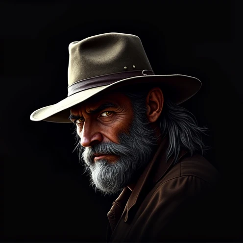 a man with a beard and a hat and a dog, a character portrait inspired by Wolf Huber, trending on pixabay, sots art, half man half wolf, werewolf man, epic and classy portrait, slavic dog head man, anthropomorphic wolf male, dark grey wolf o'donnell, mafia background hyper detailed