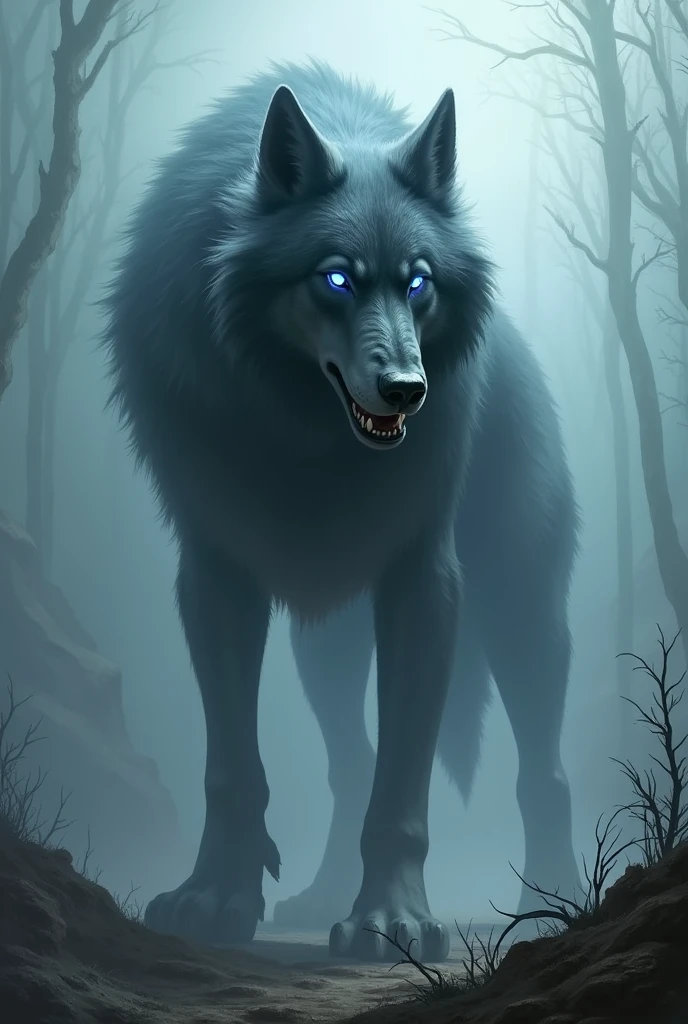 A shadow dire wolf, smokey body, huge body