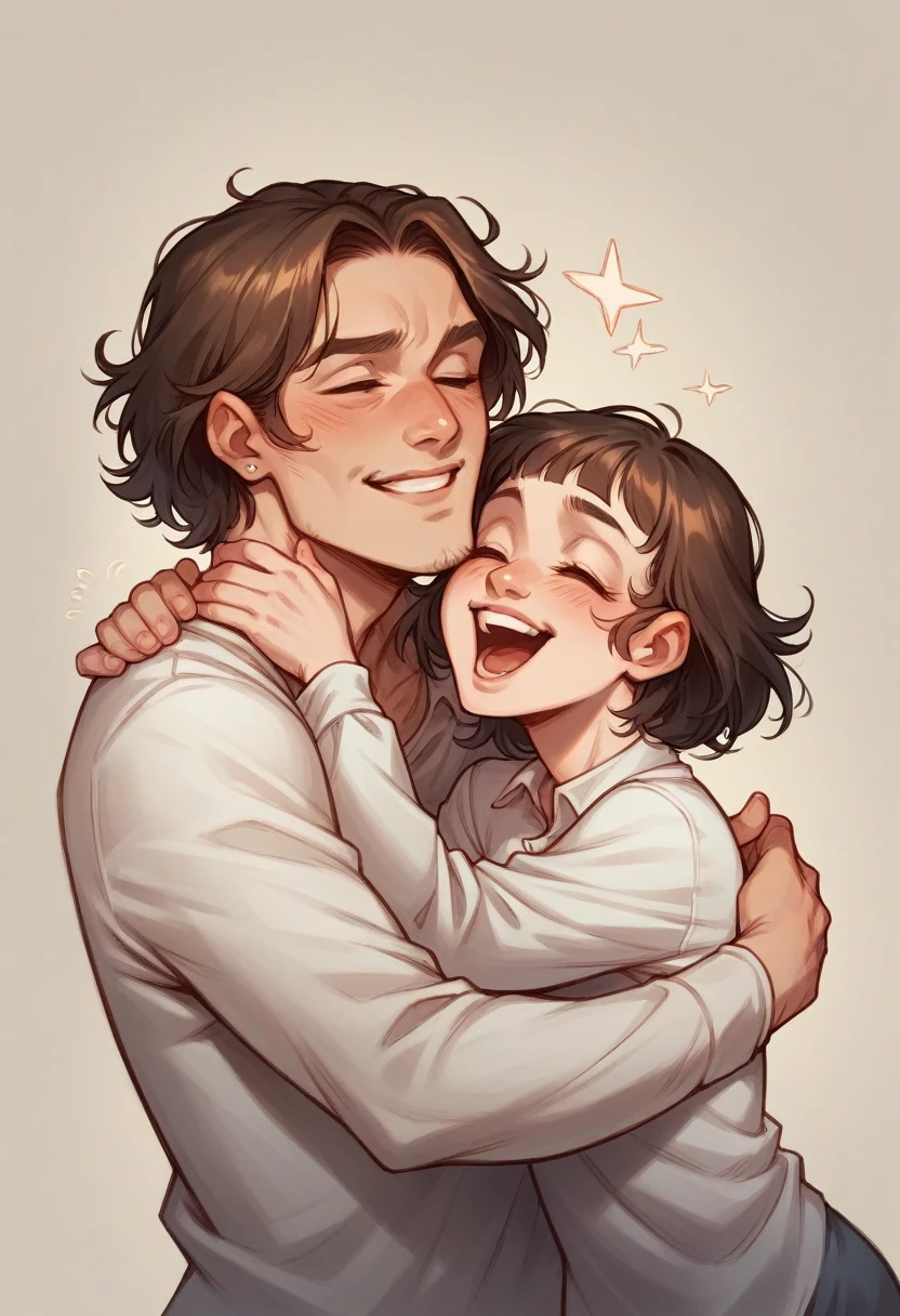 Jesus receiving and hugging many children and blessing them in a joyful and happy atmosphere