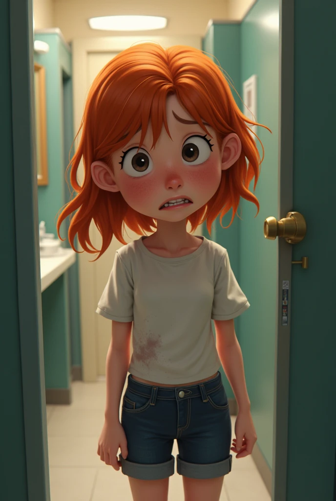 Ginger girl peeing her pants