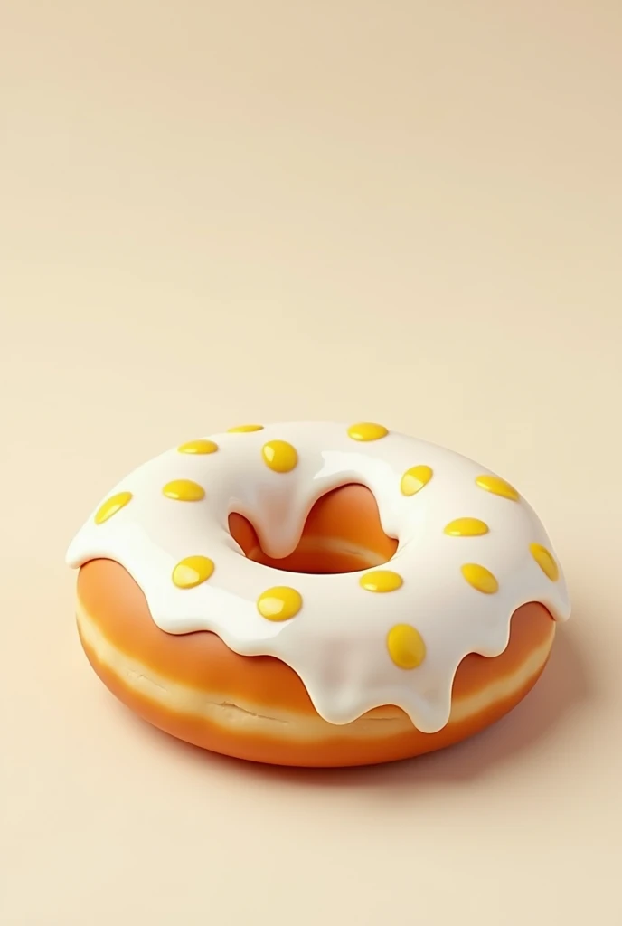 Create a donut with white frosting and irregular yellow spots