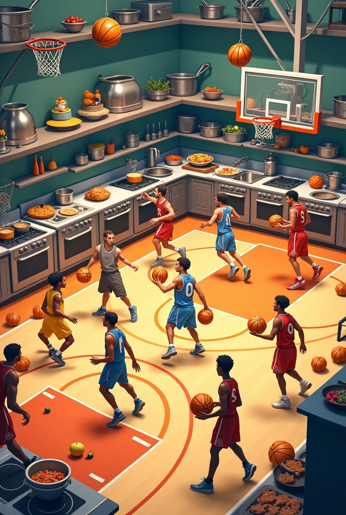 Give me an image relating basketball and cooking