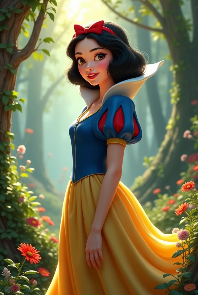 Generate an image of actress Dove Cameron playing Disney princess Snow White