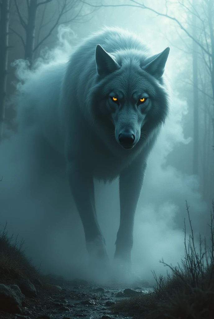 A shadow dire wolf, smokey form, huge body