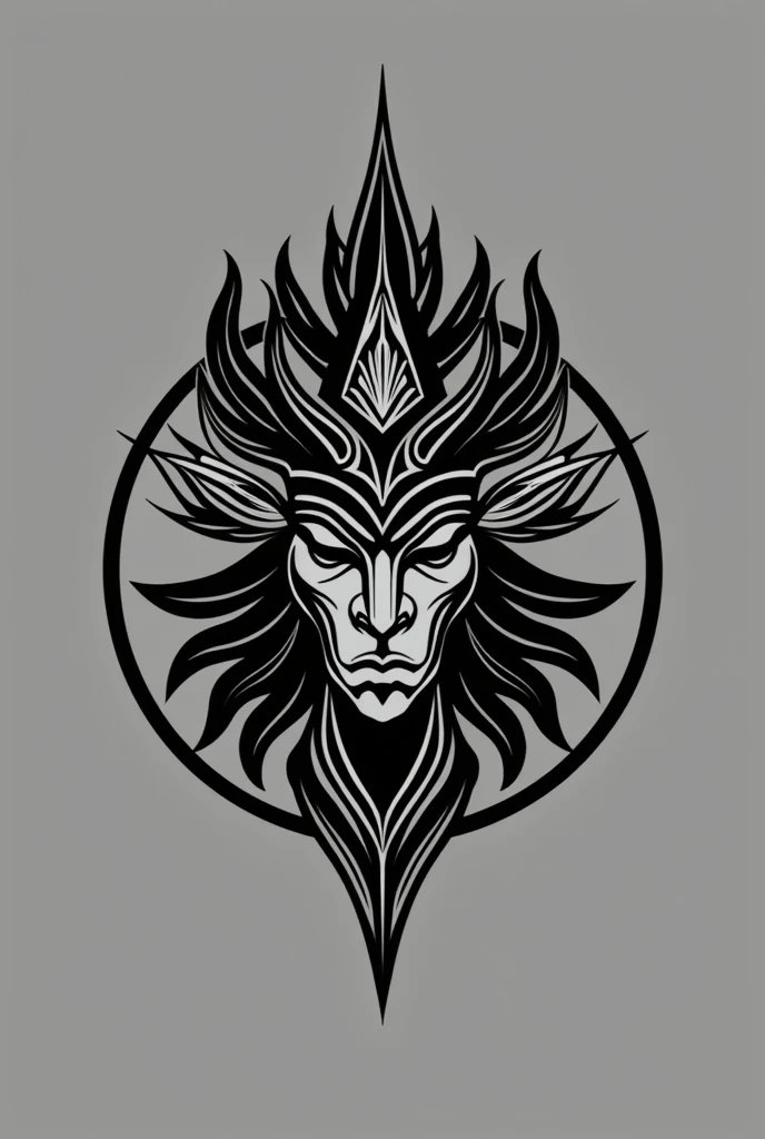 Brazilian Indian god;
round logo;
ointment.
black andwhite;
muka

