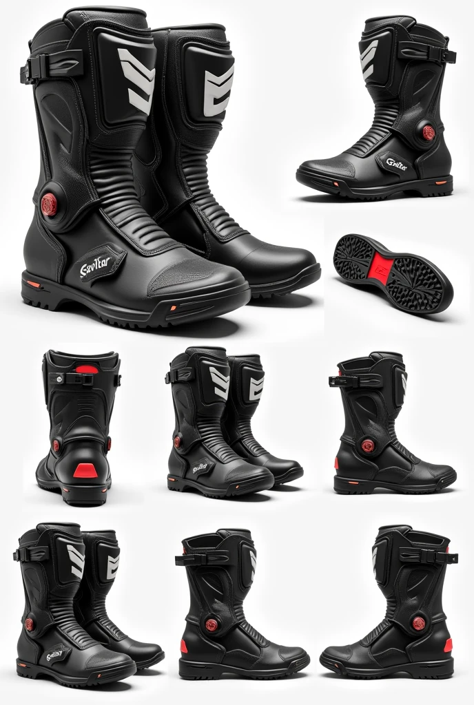 motorbike racing boots show every side of boots in multiple pictures with Savitar written on it
