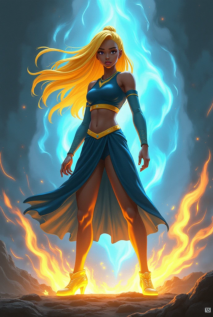 Avatar, korra, dark-skinned_female, yellow hair, full body, the legend of korra, digital art, Avatar power,