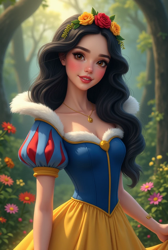 Generate an image of actress Dove Cameron as if she were Disney princess Snow White 
