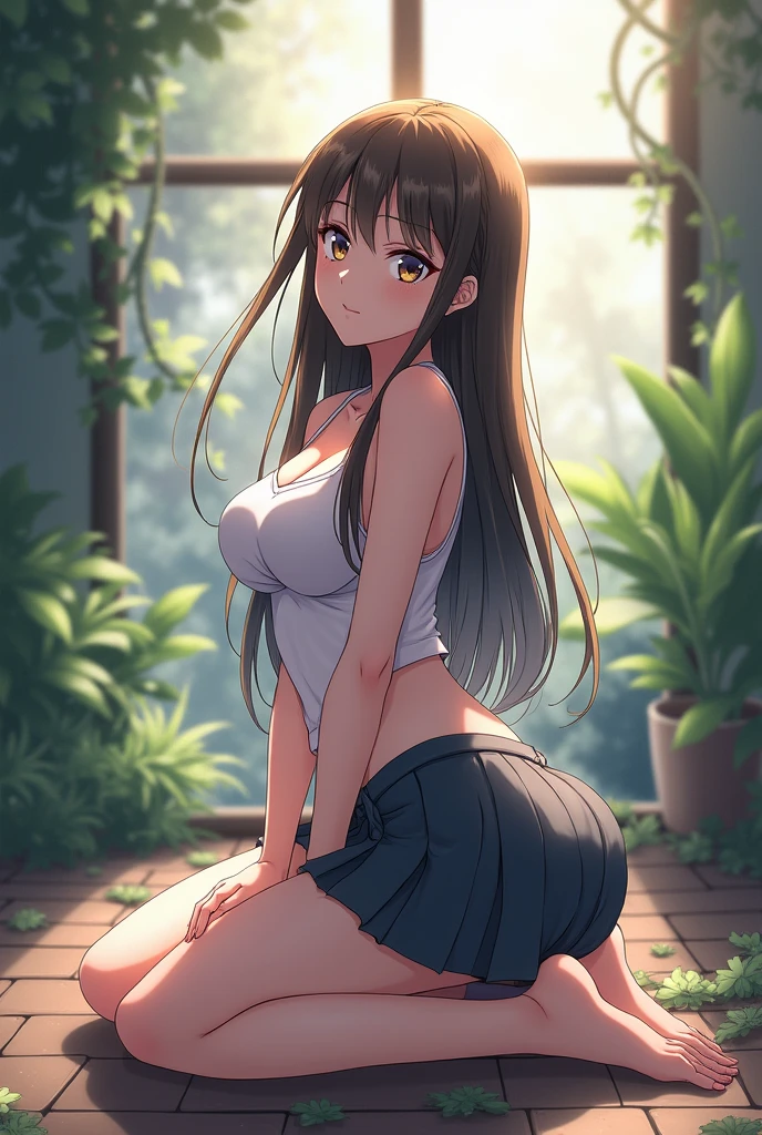 Video game girl with long hair kneeling showing her butt., Kantai Collection Style, Railgun, Completed, kantai arcade collection, cancolle, Makoto Shinkai Style, visual anime of a cute girl, Art style by Makoto Shinkai, beautiful anime high school girl, 4K anime style, official work, Shinkai Makoto