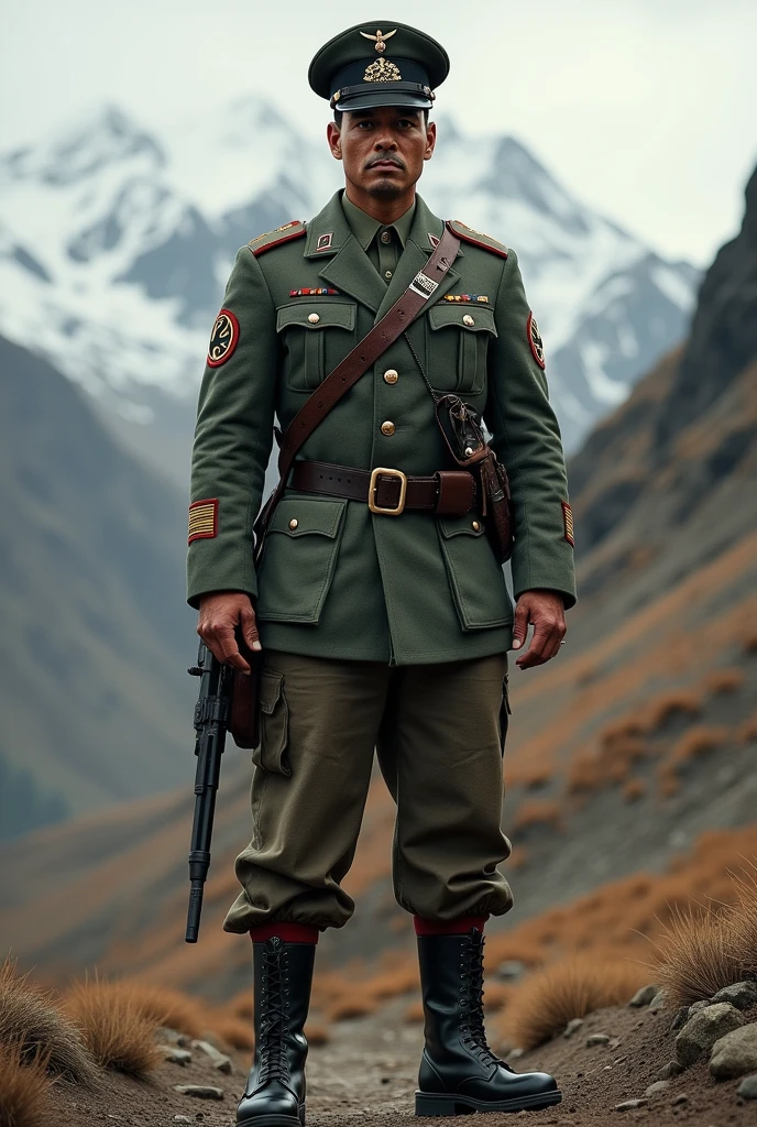 A fictional Mapuche military uniform with characteristics of a German WW2 military uniform