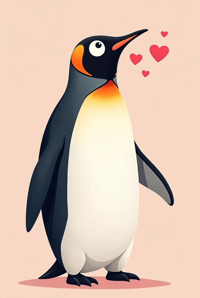 A tall penguin in love. Show hearts in his eyes. Animated illustration