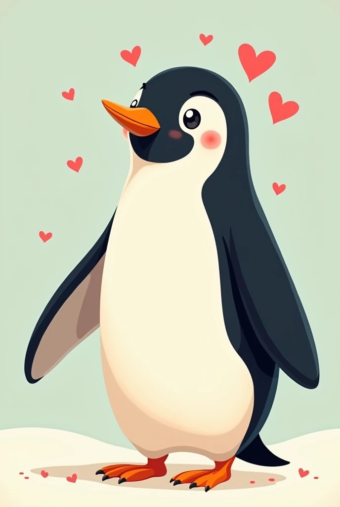 A tall penguin in love. Show hearts in his eyes. Animated illustration