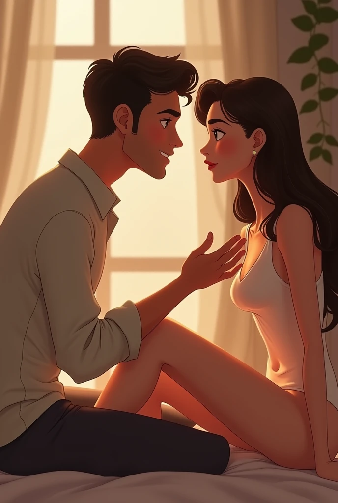 An animated man touching a woman's leg
