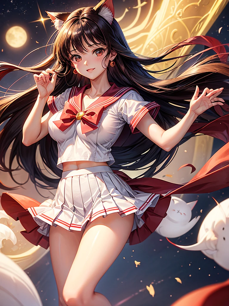 (Highest quality)、Sailor mars、Big Breasts、no good、Nipples are visible、Mini Pleated Skirt、Blonde long straight hair、Glossy hair, brown hair, long hair, cat ears