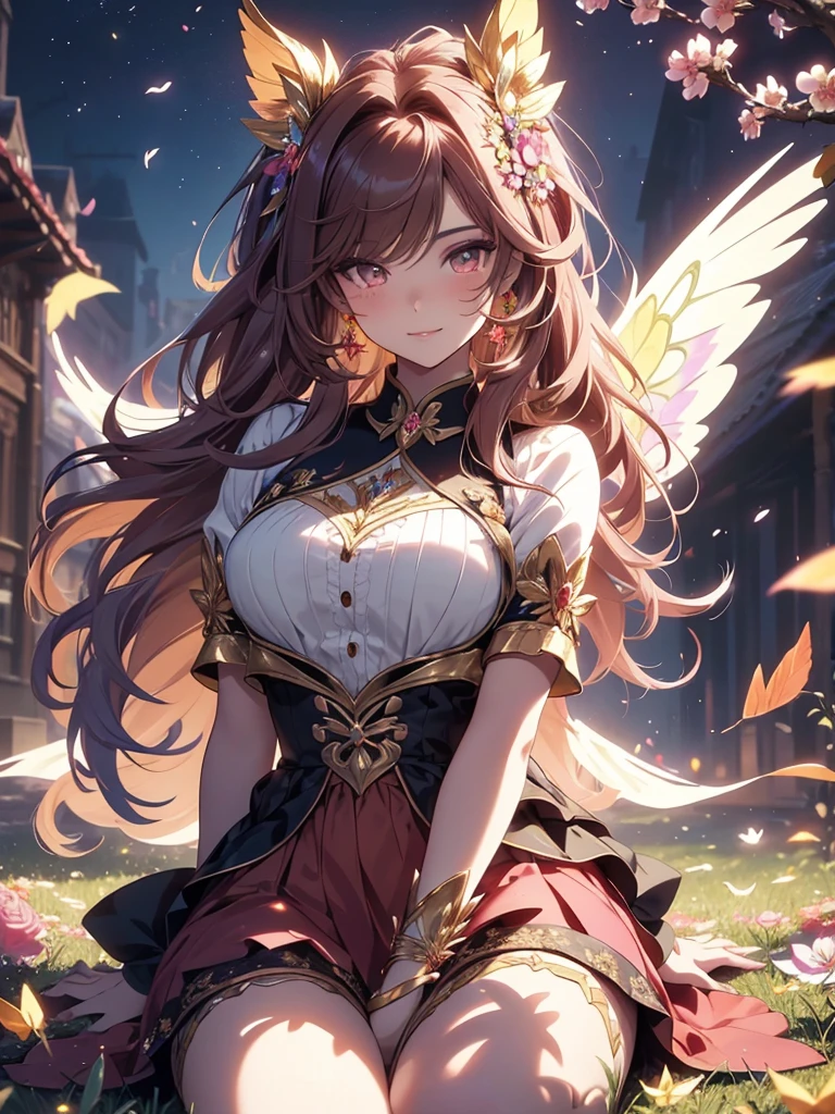 (best quality,4k,8k,highres,masterpiece:1.2),ultra-detailed,(realistic,photorealistic,photo-realistic:1.37),acrylic painting,beautiful Brazilian model in a uniform outfit red and gold with downy hair,beautiful Brazilian model with extremely colorful brown hair and detailed facial features,beautiful Brazilian model standing in a beautiful garden surrounded by a starry sky,pink hair,beautiful Brazilian model wearing a vibrant rose pinkl and gold uniform outfit,beautiful Brazilian model with intricate accessories,cat ears, ,beautiful Brazilian model with long flowing twintails,beautiful Brazilian model with bright brown eyes and rosy lips,beautiful Brazilian model with a joyful expression,beautiful Brazilian model in a dynamic pose with cherry blossoms falling around her,beautiful Brazilian model surrounded by colorful flowers and butterflies,beautiful Brazilian model's school uniform outfit adorned with cute bows and lace details red and gold,beautiful Brazilian model with an enchanting smile,beautiful Brazilian model with soft, pastel-colored shading,beautiful Brazilian model with a magical glow illuminating her,beautiful Brazilian model in a picturesque setting with a winding path leading to a magnificent castle,beautiful Brazilian model with a fairytale-like background,beautiful Brazilian model with a soft, dreamy atmosphere,beautiful Brazilian model with a subtle bokeh effect,beautiful Brazilian model standing under a sunny sky,beautiful Brazilian model with a warm, golden sunset in the background,beautiful Brazilian model surrounded by twinkling stars and colorful nebulae,creating an ethereal and captivating artistic masterpiece, sitting down, facing camera, uniform outfit genshin