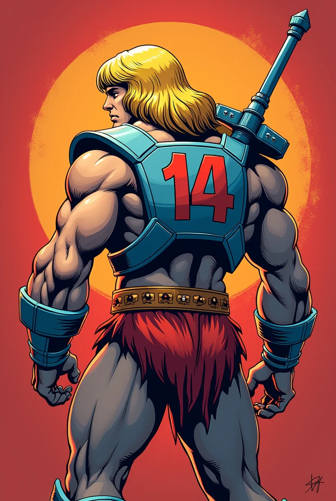 Image of Heman t-shirt with number on the back
