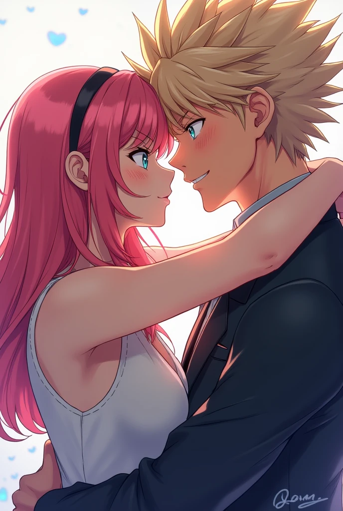 From hero academia pink hair blue eyes and kissing bakugo