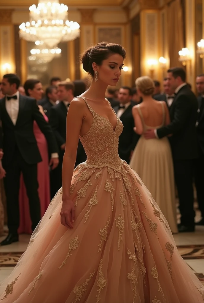 a woman in a ball gown is dressed up in a ballroom listening to news that will leave her shocked SHE MUST BE PISSED