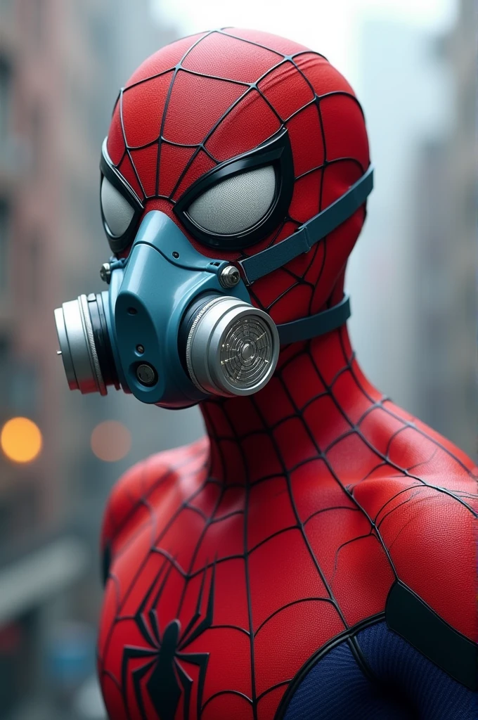 Create a Spider-Man with a hospital inhalation mask on his face