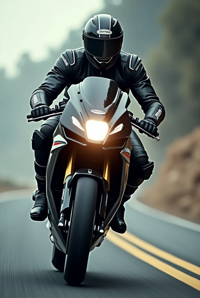 A man on a motorbike wearing racing boots written Savitar on boots show every angle in multiple pictures 