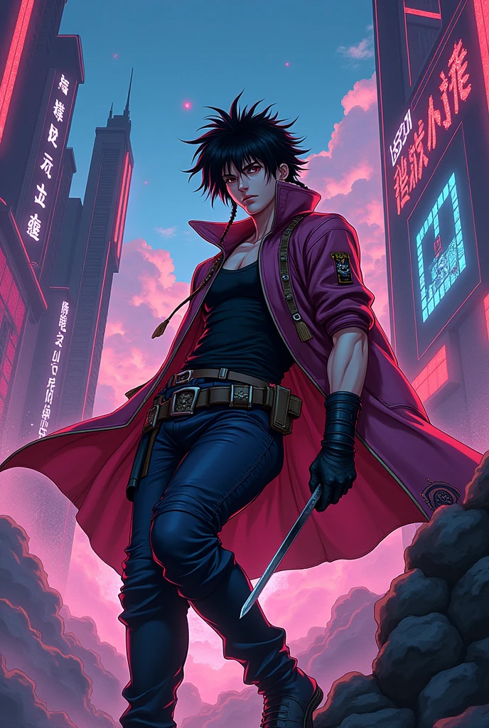 Oda Nobunaga as a fantasy rogue 90s anime style 