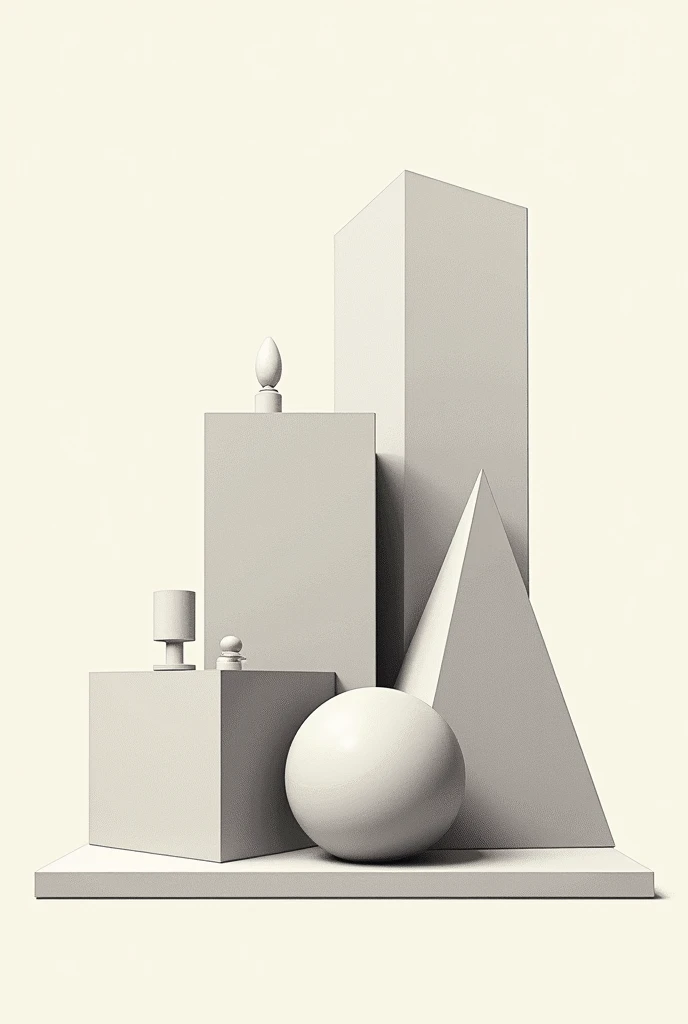 Geometry figures(cylinder, cube, pyramid and sphere), in a single drawing all those figures already mentioned