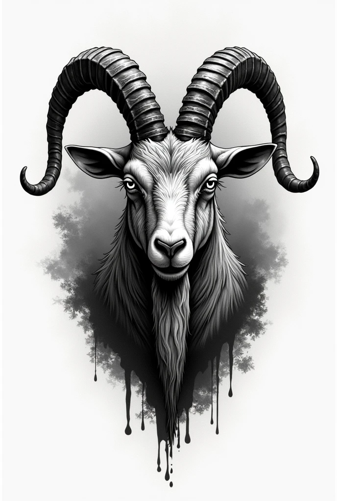 Create a goat tattoo in the style of Netflix's Sabrina series , only black color , 7 cm tattoo , old school style tattoo
