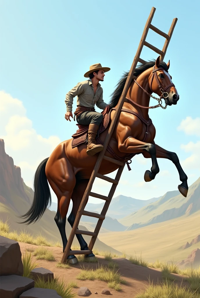 Climbing the ladder on horse
