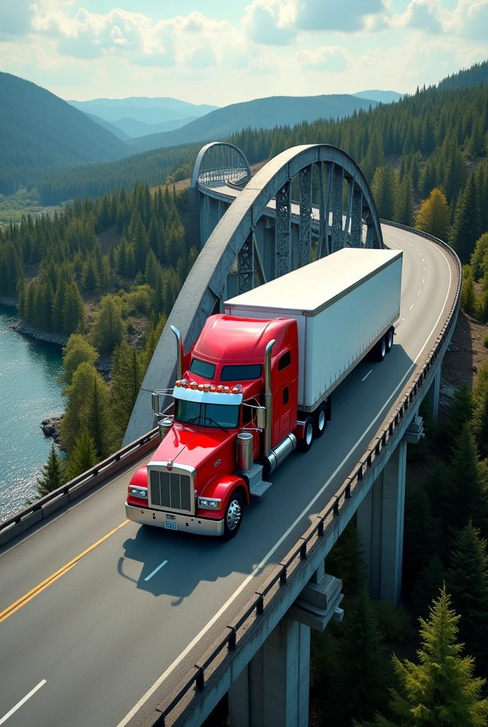 canadian truck on the bridge drone shot