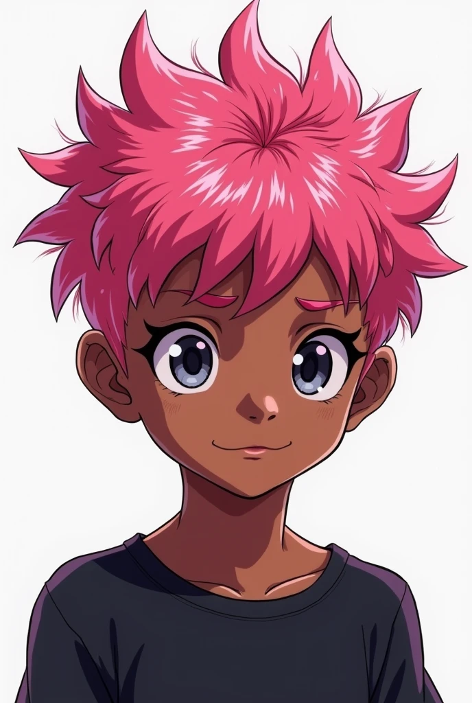 a black boy, with pink hair in a black blouse Anime style