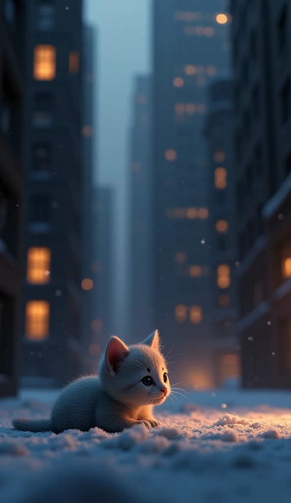 3D Kitten,cold,City,building,In the middle of the night、Kittens are born。