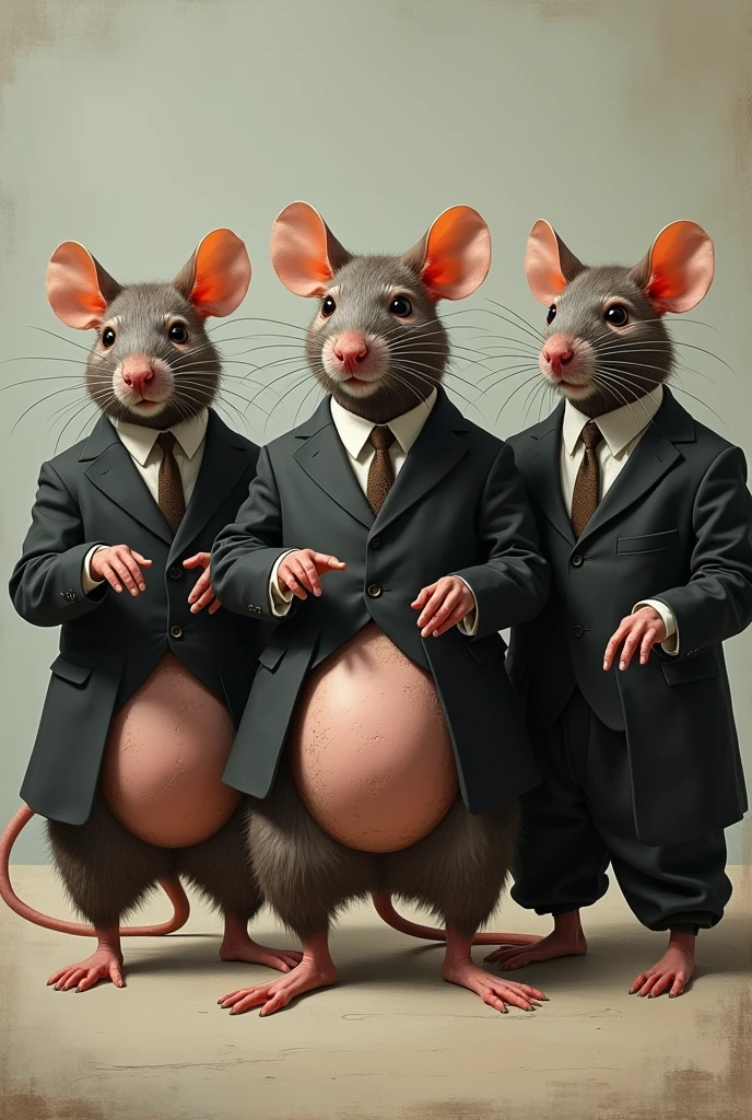Three Rats with their swollen scrotums, their two balls and dressed as evangelicals