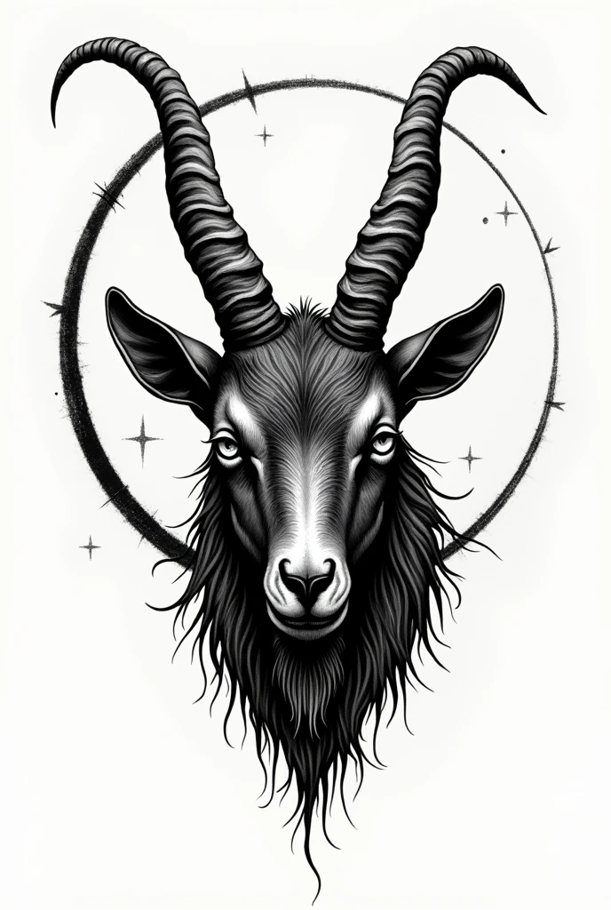 Create a Satanist Style Goat Tattoo , only black color , 7 cm tattoo , old school style tattoo , simple tattoo, no leftovers , I liked it , but leave it with a tattoo face