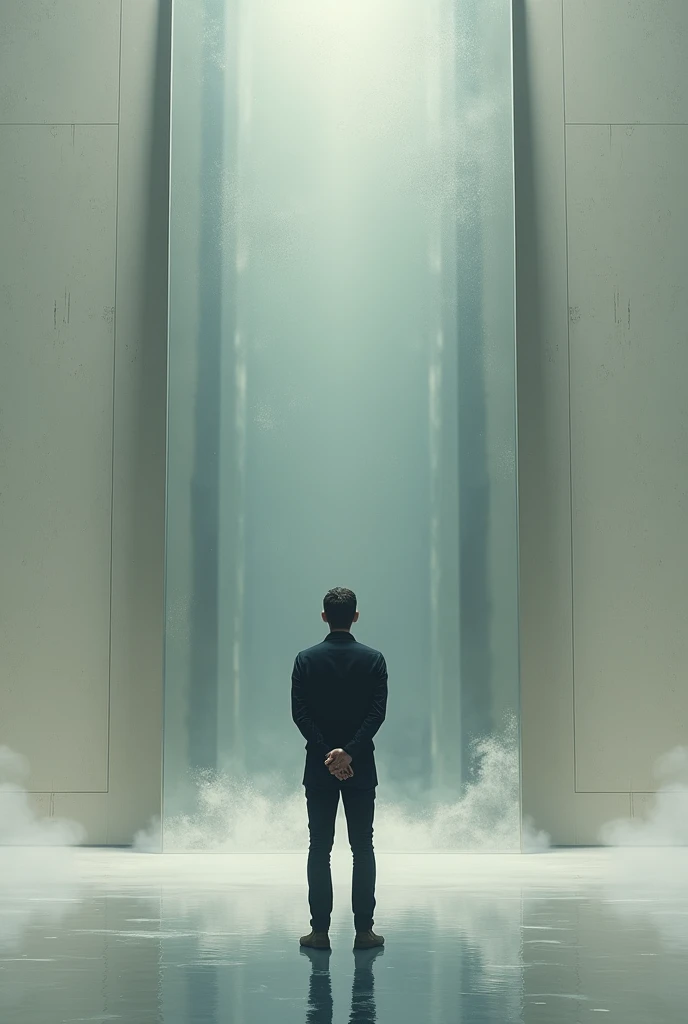 You can make a picture of a man from behind reflecting in a giant mirror