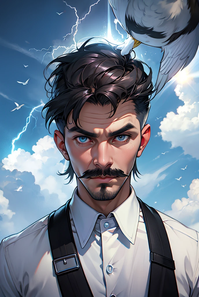 Nikola tesla、lightning、pigeon、Mustache、(Nikola tesla)

