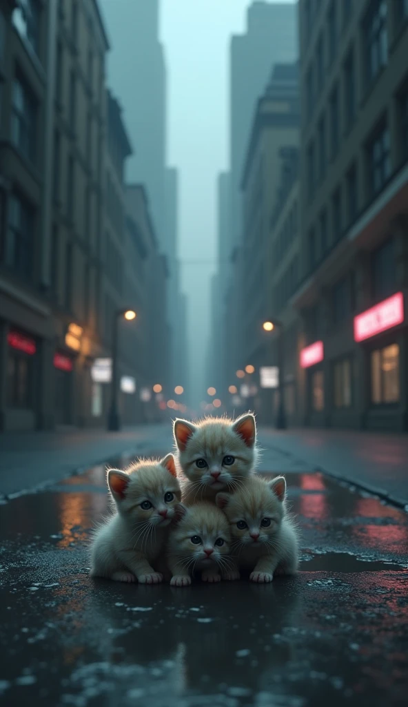 3D Kitten,cold,City,building,In the middle of the night、Kittens are born,Lots of kittens