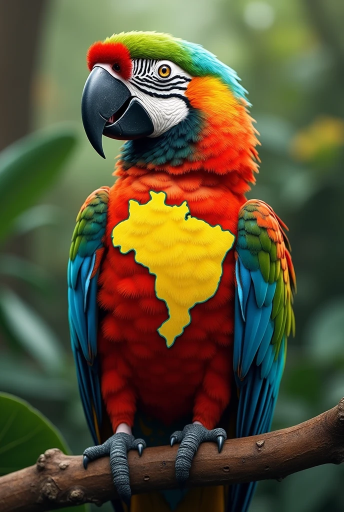 create a child macaw for the public with a drawing of the map of Brazil on its body