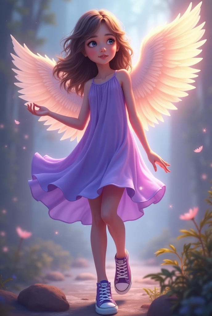 Guardian angel girl in purple dress and converse sneakers
