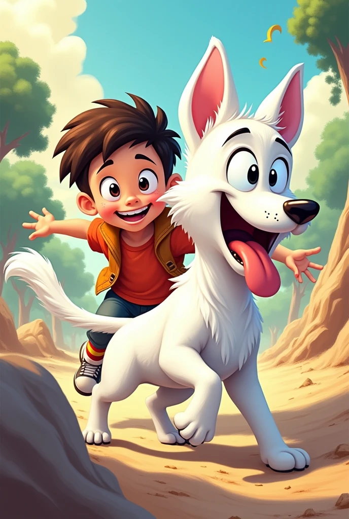 cover of a comic book with an animated white dog and boy