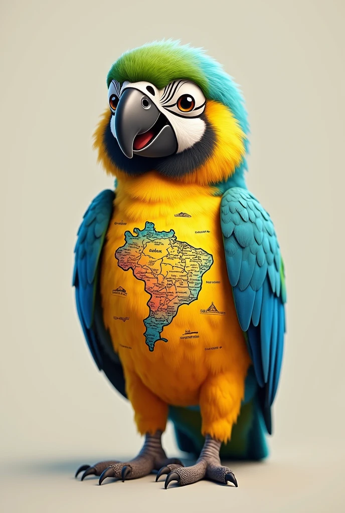 raising a happy baby macaw, small for children with the drawing of the map of Brazil on its body