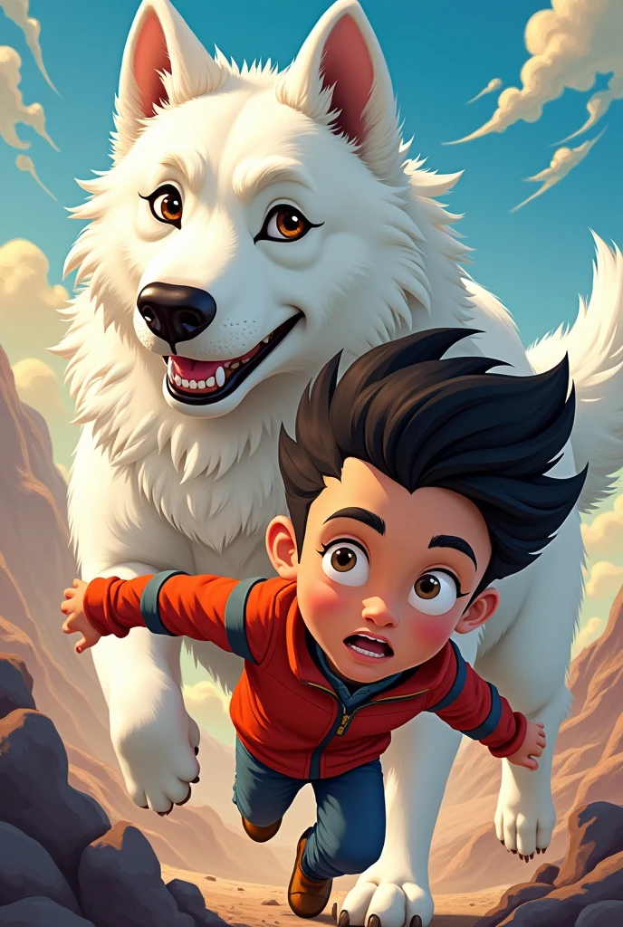 cover of a comic book white dog and a non-realistic animated boy