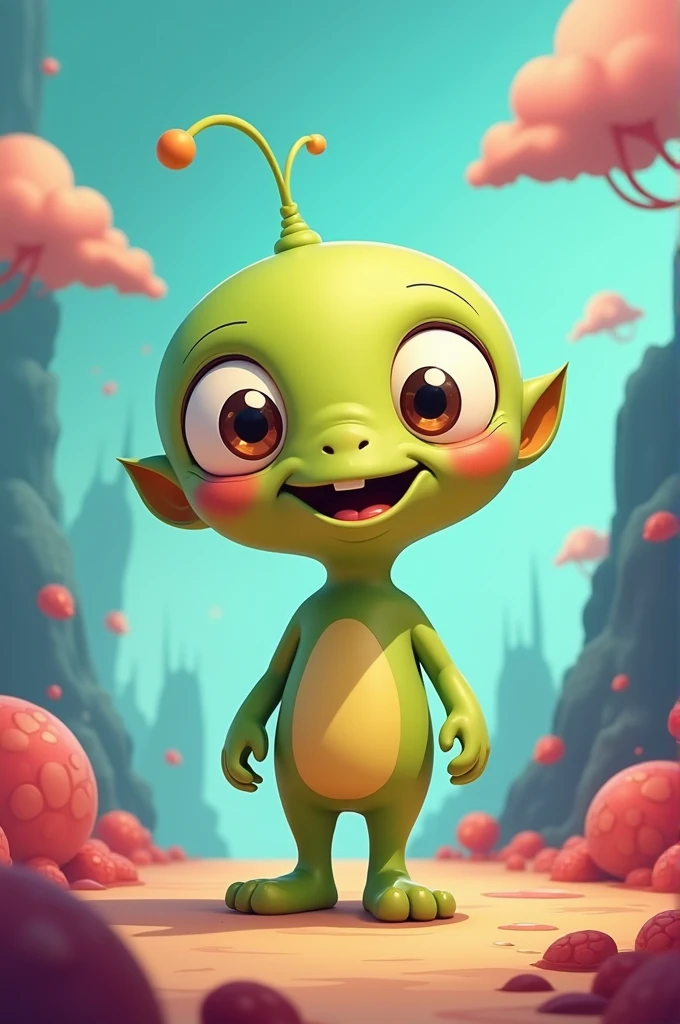 A cartoon alien, cute and silly