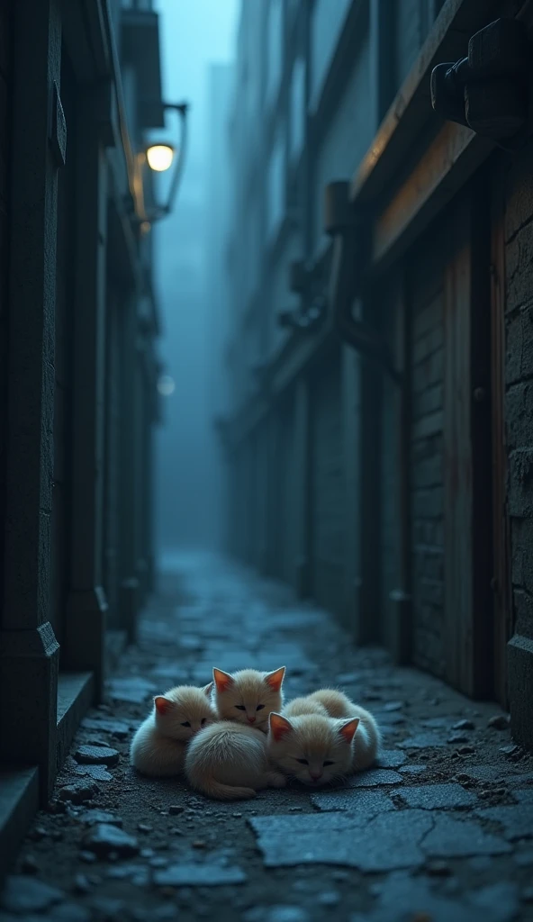 upright,3d,kitten,cold,City,building,Alley,In the middle of the night、kittenたちが生まれる,kitten沢山